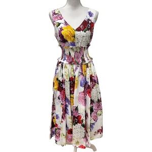 Dolce & Gabbana Floral Fit And Flare Dress Womens 44 8 Smocked Waist Coquette